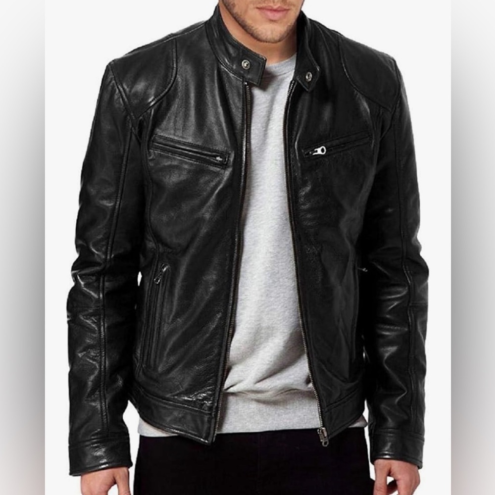 Men's Classic Black Leather Jacket - Picture 10 of 10